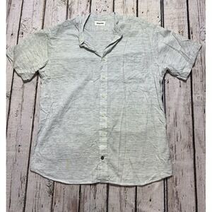 Taylor Stitch Shirt Men 44 L Gray Organic Cotton Linen Short Sleeve *Flaw